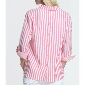 HINSON WU SHIRT AILEEN 3/4 SLEEVE STRIPE LUXE LINEN BRIGHT PINK & WHITE 1610184